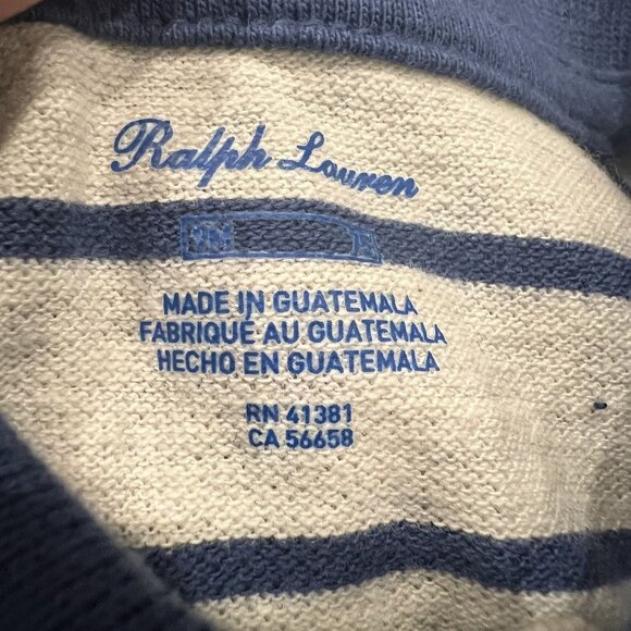 Ralph Lauren Romper 9M Cream Blue Striped Polo Shirt Romper - Picture 3 of 4